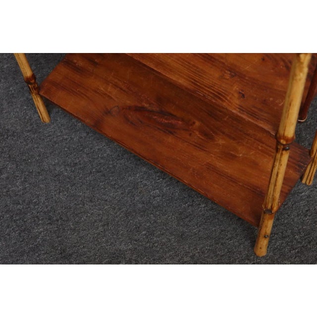 Brown Antique Aesthestic Movement Bamboo Three Tier Shelf Etagere Bookcase For Sale - Image 8 of 15