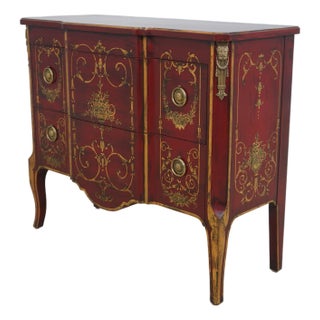 John Widdicomb Red Chinoiserie Paint Decorated 2 Drawer Commode Chest For Sale