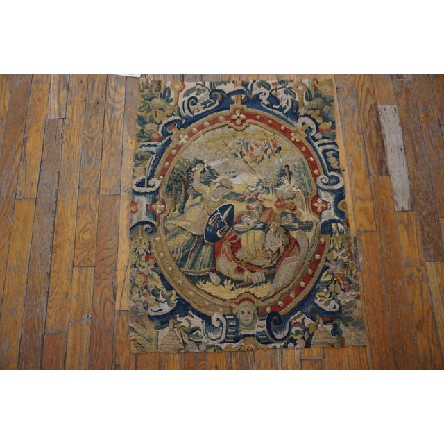 Mid-17th Century Flemish Tapestry ( 2'3" x 2'6" - 69 x 76 ) antique Tapestry Flemish Flat Weave Rug, Circa Date: 1650s....