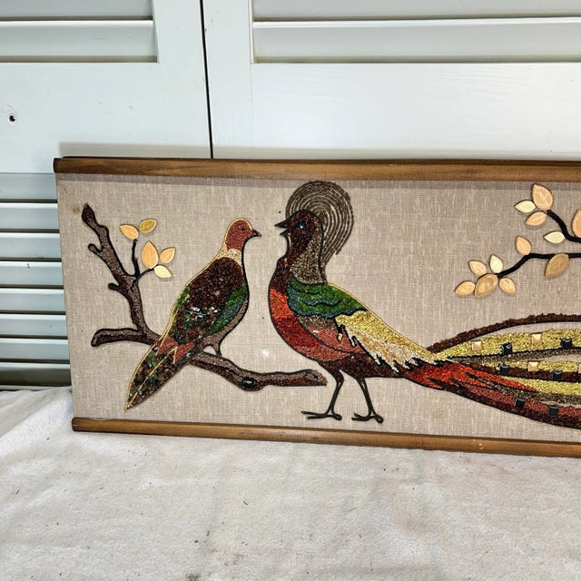 Cabin Mid Century Golden Pheasant Pebble Art Wall Hanging For Sale - Image 3 of 5