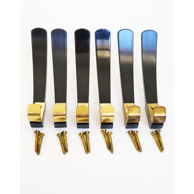 Mid-Century Austrian Bakelite and Brass Wall Hooks, 1950s, Set of 6 For Sale - Image 4 of 13