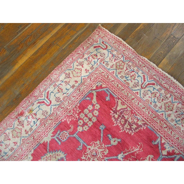1900s Pink Raspebery Geometric Antique Indian Agra Rug 4'6" X 7'9" Handknotted Cotton Carpet For Sale In New York - Image 6 of 6