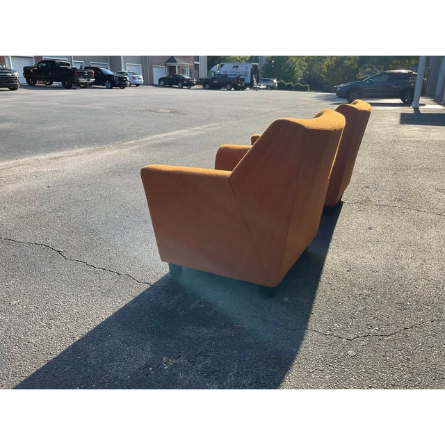 Pair of Herman Miller Geiger Swoop Club Chairs by Mark Goetz — Iconic Orange Upholstery, Made in Usa For Sale - Image 10 of 12