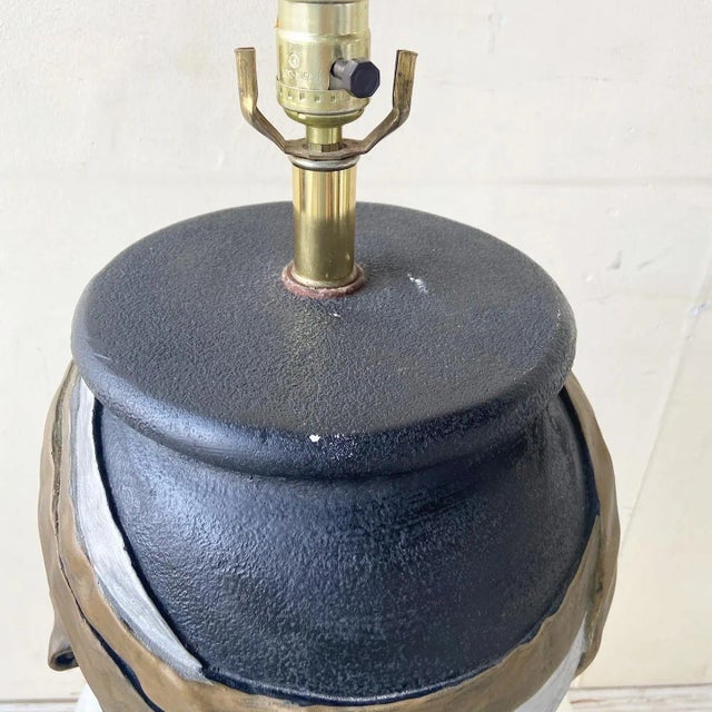 1980s Postmodern Black With Gold and Silver Ribbon Table Lamp by Lee Reynolds For Sale - Image 5 of 10