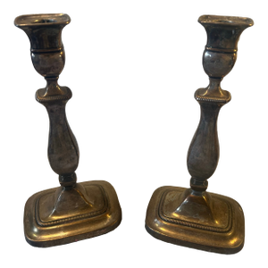 Set of 2 Antique Silver Plated Candlestick Holders