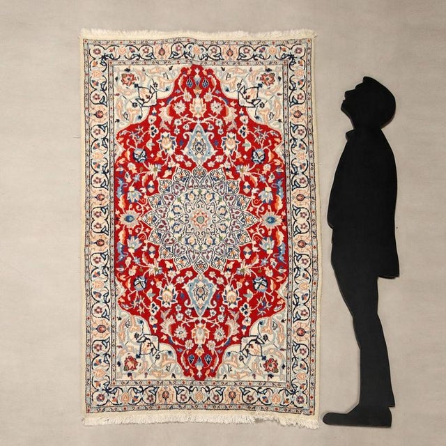 Nain rug in cotton and wool, large knot and hand-made. This piece is attributed to the mentioned designer/maker. It has no...