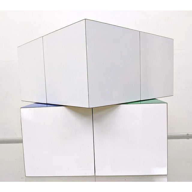 GEORGE D'AMATO 1936 -1999 Minimalist Cube Sculpture. Deconstructed square. Blue,yellow, green and white panels. D'AMATO...