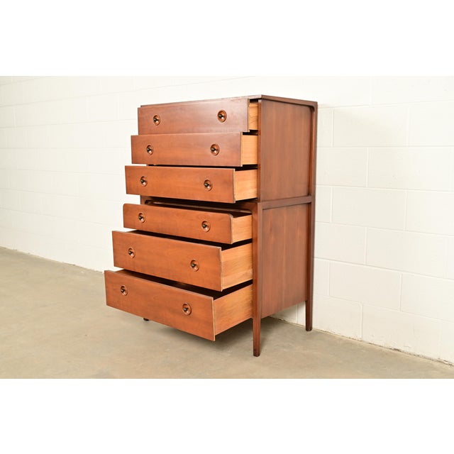John Van Koert for Drexel Counterpoint Mid-Century Modern Sculpted Walnut Highboy Dresser, 1950s For Sale In South Bend - Image 6 of 18