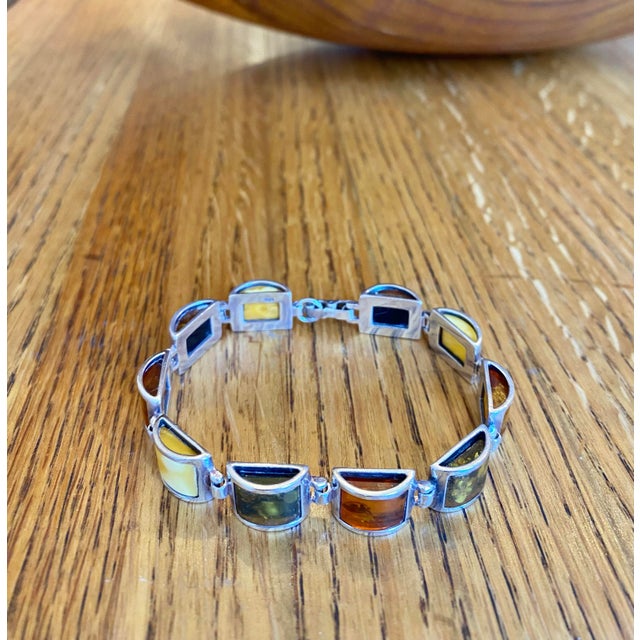 Multiple Hues of Amber + Sterling Silver Link Bracelet For Sale - Image 12 of 12