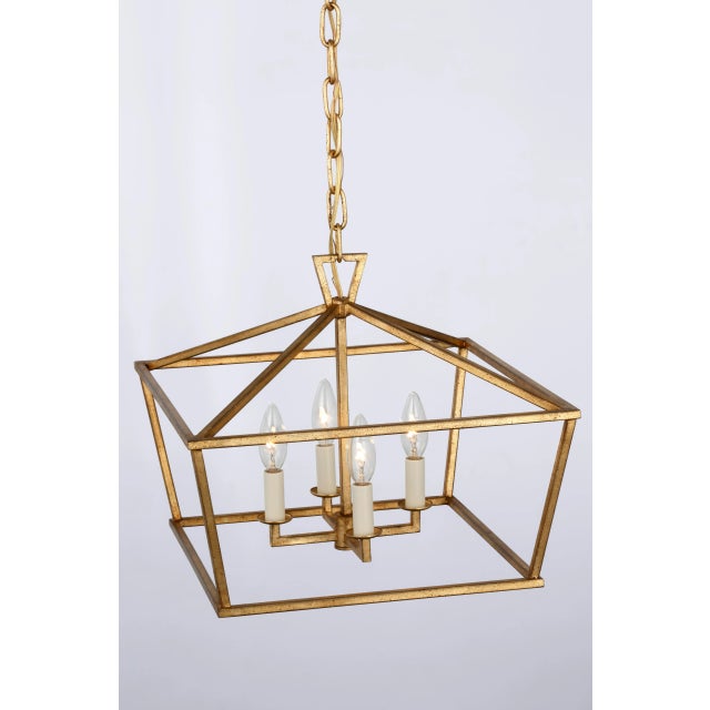 Modern Chapman & Myers for Visual Comfort Signature Darlana Small Wide Semi-Flush Mount Lantern in Gilded Iron For Sale - Image 3 of 5