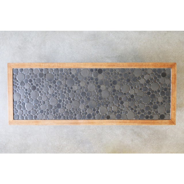 Mid-Century Modern 1960s Attributed to Jane and Gordon Martz Gray Coin Tile Teak Table Mid Century Modern For Sale - Image 3 of 10