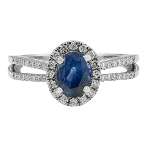18k Solid White Gold Certified Blue Sapphire and Diamond Engagement Ring Size 7