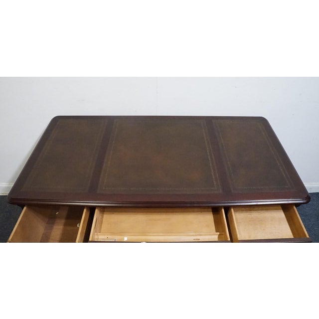 Hekman Furniture Hekman Furniture Solid Mahogany Traditional Chippendale Style 58" Writing Desk W. Tooled Leather Top For Sale - Image 4 of 12