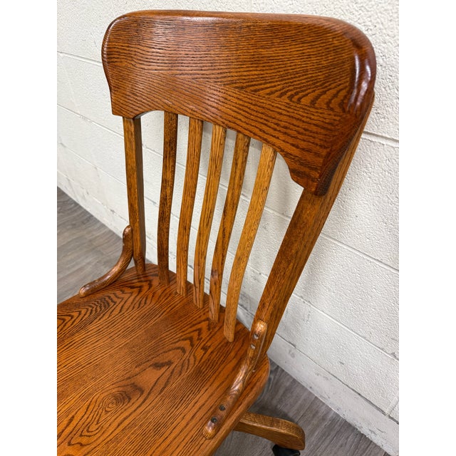 Vintage Tiger Oak Adjustable Swivel Desk Banker Lawyer Jury Office Chair For Sale - Image 9 of 10