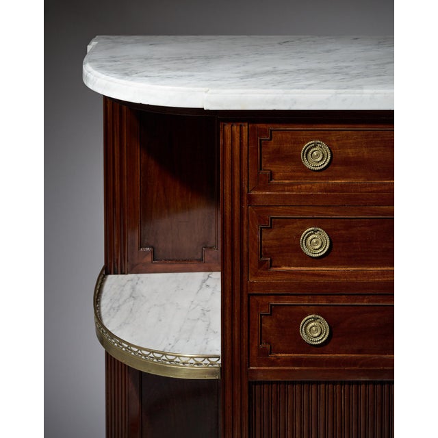French Louis XVI Style Mahogany Buffet With Marble Shelves and Tambour Doors, Circa 1880 For Sale - Image 4 of 8