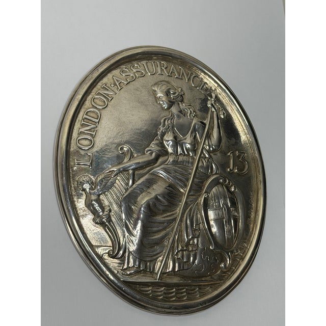 Metal George III London Assurance Britannia Plaque – Hallmarked Sterling Silver, Hennell Family, London, Circa 1801 For Sale - Image 7 of 18