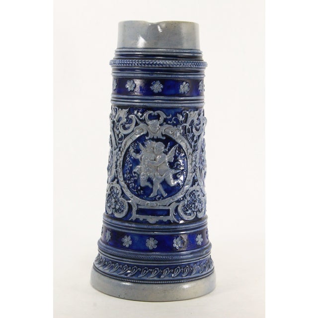 Traditional 1880's Blue on Gray Stoneware Beer Stein 2 L Westerwald, Germany For Sale - Image 3 of 18