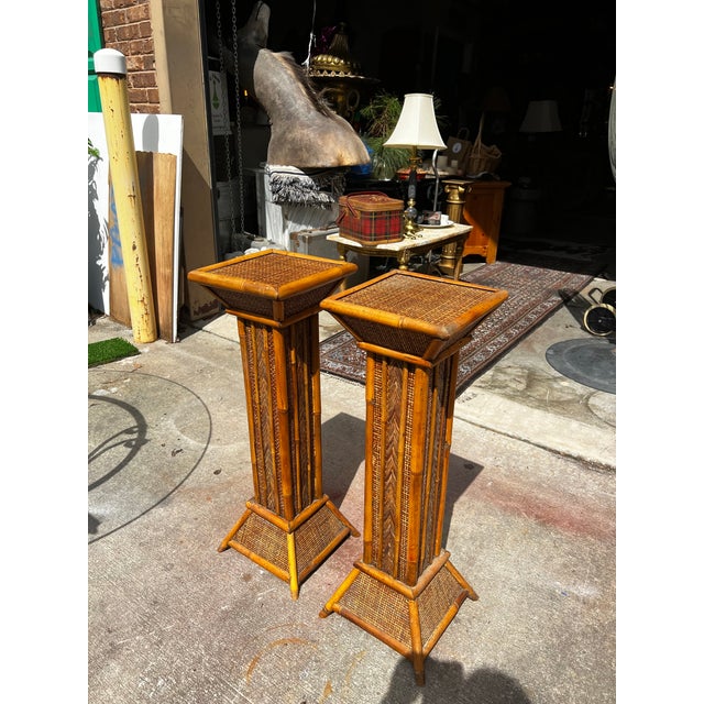 Brown 1970s Pair of Bamboo Plant Stand Pillars For Sale - Image 8 of 12