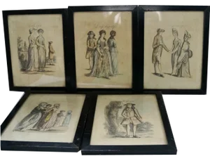 J. P. Malcolm, Fashion Illustrations, Lithograph Prints, 1808, Set of 5