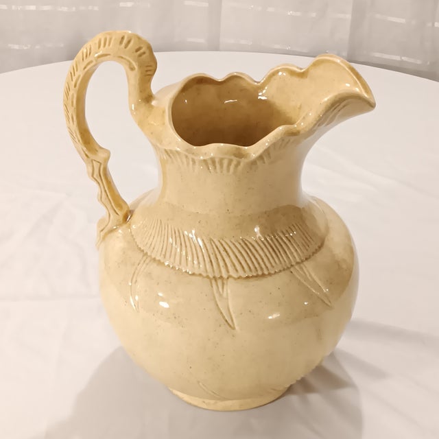 Vintage French Style Light Yellow Ceramic Pitcher Jug For Sale - Image 4 of 10
