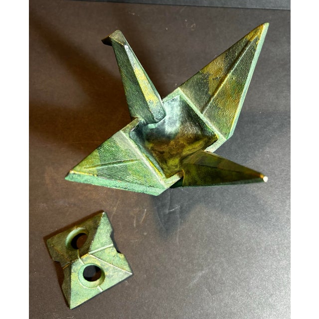 1980s Vintage Cast Iron Japanese Origami Crane Incense Censur For Sale - Image 5 of 10
