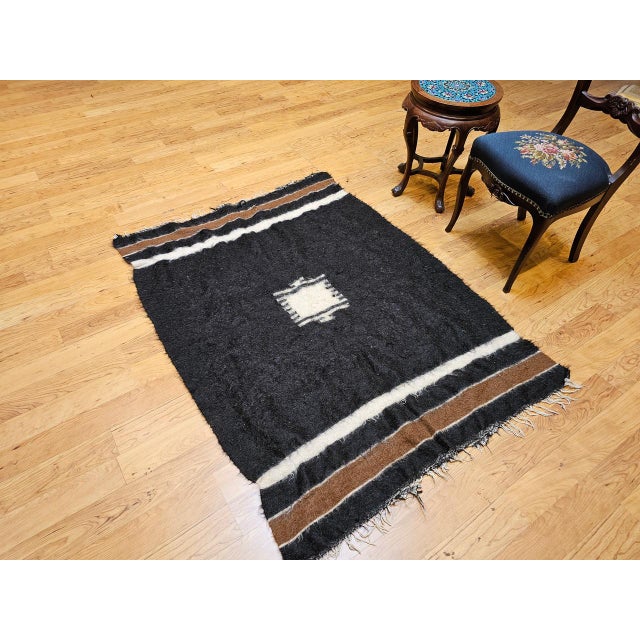 Vintage Turkish Tulu Tribal Area Rug, Handwoven, Shag Wool Pile, 4' x 5' For Sale - Image 15 of 16