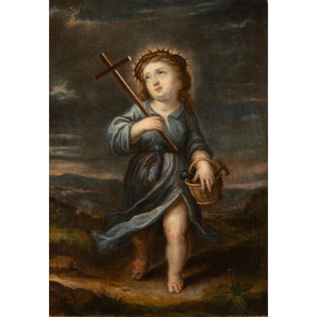 Flemish School Artist, Holy Child Jesus of the Passion, 17th century, Oil Painting on Canvas For Sale - Image 5 of 11