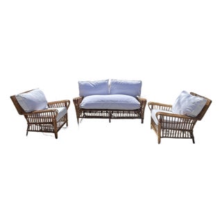Antique Stick Wicker Sofa & Lounge Chairs, a Set of 3 Attributed to Heywood Wakefield For Sale
