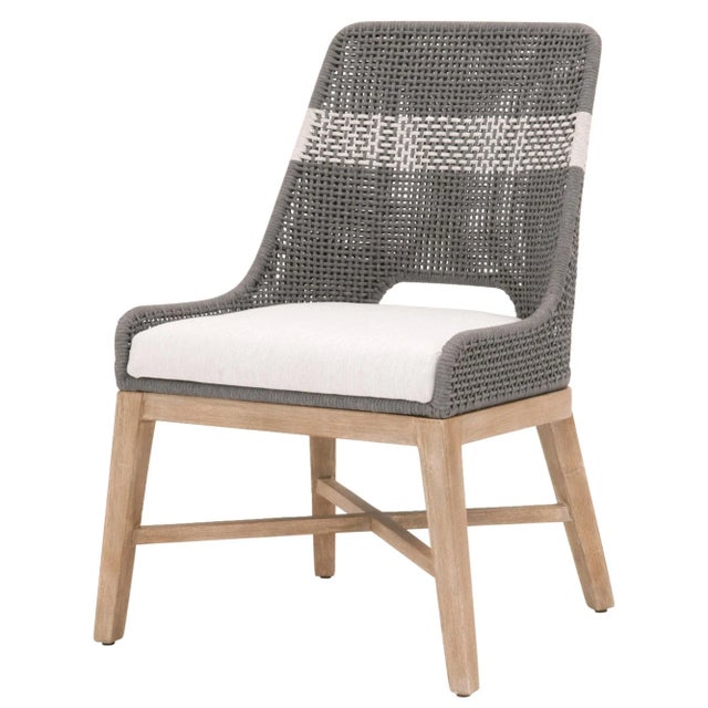 2020s Tapestry Grey Mahogany Dining Chair, White Speckle Stripe & Dove Rope For Sale - Image 5 of 13