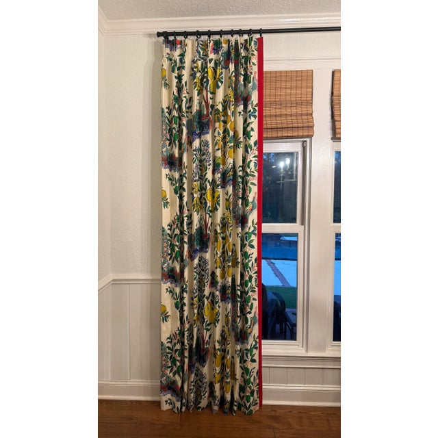 Each panel is a width and a half. They are 101” long. Lined. Triple pleat.