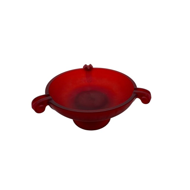 1930s Depression Period Red Frosted Glass Footed Ashtray For Sale - Image 6 of 8