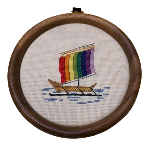 Vintage Multicolored Viking Ship Needlepoint