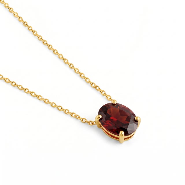 Contemporary Dainty Garnet Solitaire Necklace, January Birthstone Necklace, Minimalist Red Gemstone Necklace For Sale - Image 3 of 4