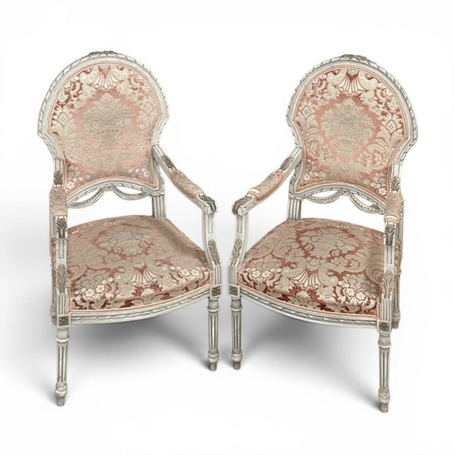 Pair Antique French Louis XVI Painted Armchairs ~ Fauteuils will make a classic addition to any interior, offering the...