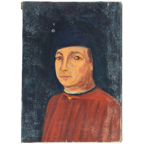 Sirio Pellegrini, Self Portrait After Antonello Da Messina, 1969, Oil Painting on Canvas For Sale