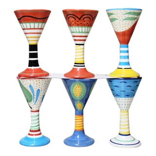 Herman Fogelin Cocktail/Wine Goblets by Grazia Deruta of Italy for the J. Peterman Company - Set of 6 For Sale