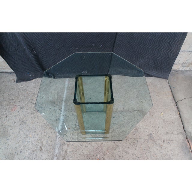 Brass 1980s Hollis Jones Style Hollywood Regency Beveled Glass Brass Dining Breakfast Table For Sale - Image 8 of 12