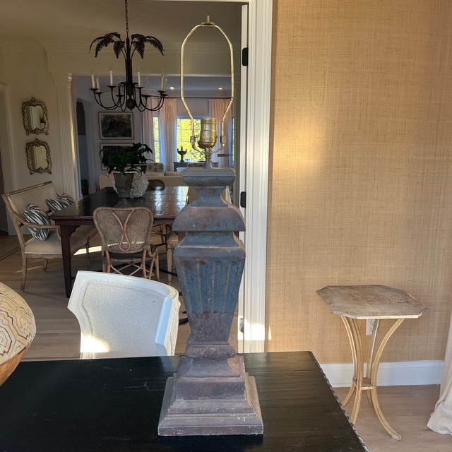 Antique Large Scale Neoclassical Style Cast Iron Lamp. Great patine- heavy weight- large scale statement lamp