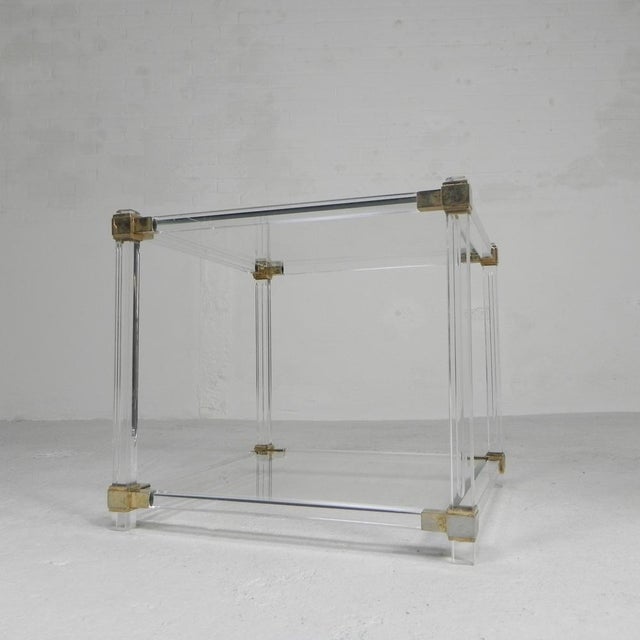 Hollywood Regency Coffee Table Acrylic Glass in Glass & Brass, 1970s For Sale - Image 14 of 14