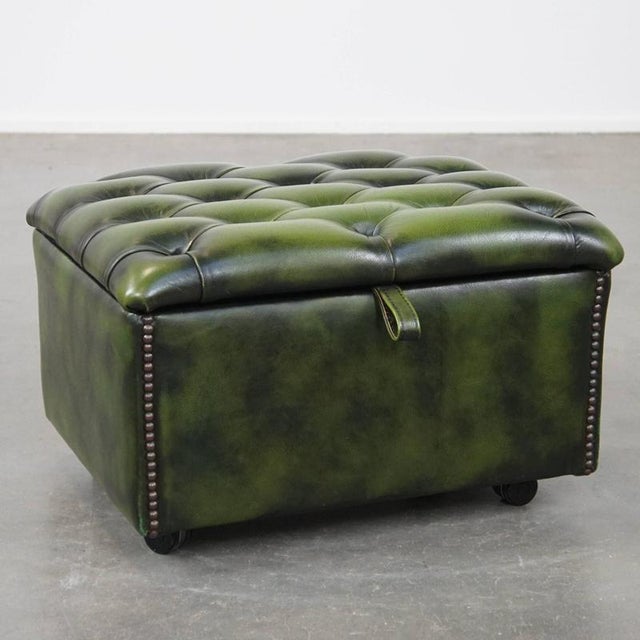 Chesterfield Ottoman in Green Cowhide Leather For Sale - Image 12 of 12
