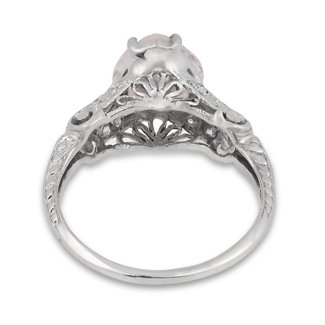 1930s Art Deco Gia 1.51 Carat Old Pear Shape Diamond Platinum Engagement Ring, Size 4 For Sale In Los Angeles - Image 6 of 7