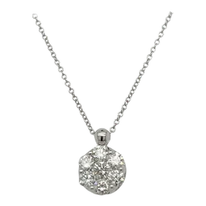 Signed Diamond & 14 Karat White Gold Pendant Necklace