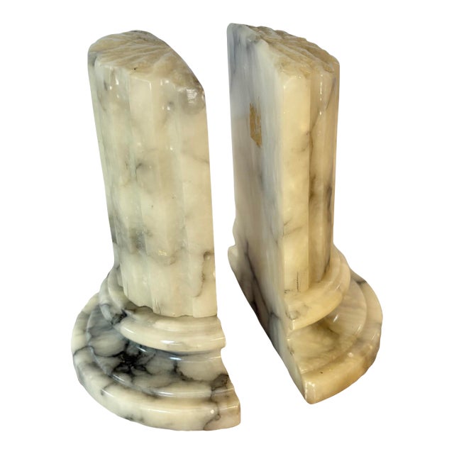 Mid 20th Century Italian Alabaster Column Bookends - A Pair For Sale