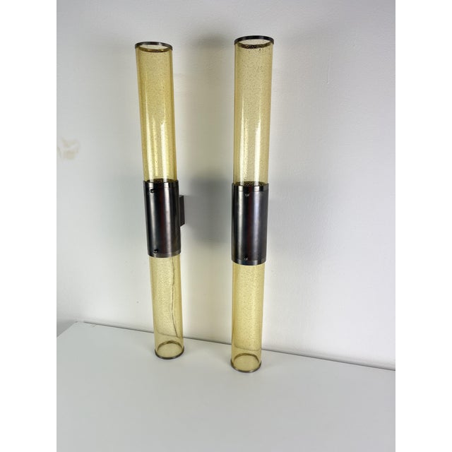 Long Double-Light Wall Lamps in Murano Glass and Steel, 1980s, Set of 2 For Sale - Image 6 of 12
