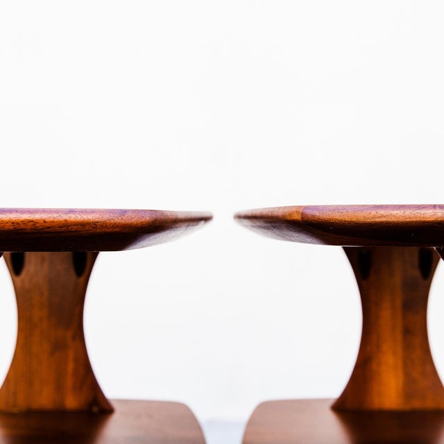 1960s Restored Mid Century Modern Solid Walnut Sculptural Step Tables For Sale - Image 5 of 12