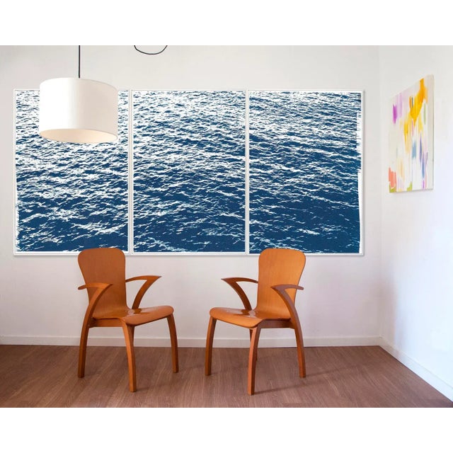 Paper 2022 "Bright Seascape in Capri" Handmade Cyanotype Triptych by Kind of Cyan - Set of 3 For Sale - Image 7 of 11