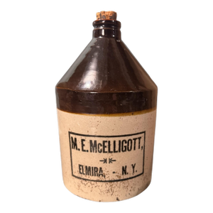 Early 20th Century Primitive Antique Country Stoneware Crock Jug Pitcher McElligott Elmira Ny