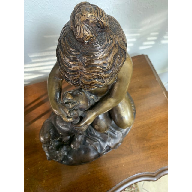 Vintage Bronze Style Sculpture of Child Bathing Dog Figurine – Classical European Style Statue For Sale In San Francisco - Image 6 of 12