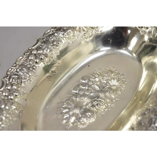 Metal Vintage Victorian Silver Plated Floral Repousse Trinket Dish Japan - a Pair For Sale - Image 7 of 11