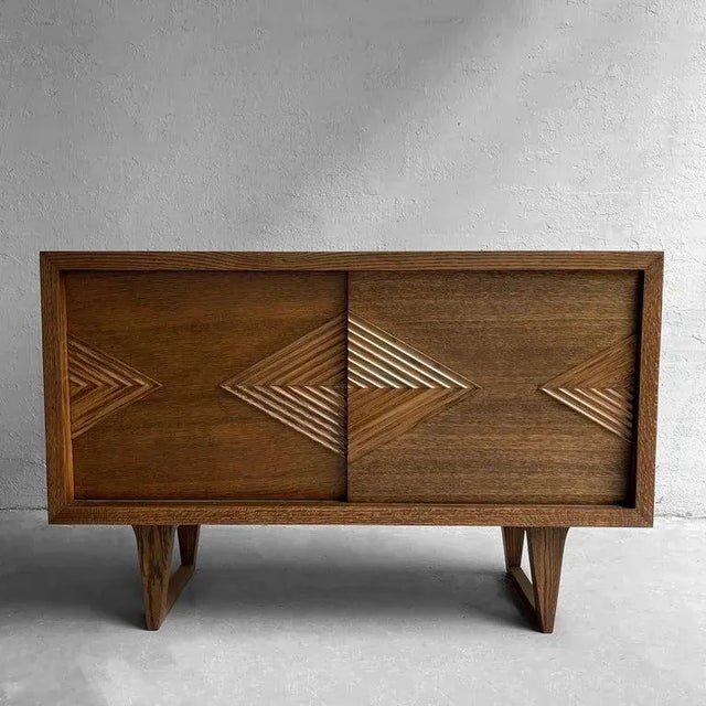 Mid-Century Modern 1950s Mid Century Chevron Front Oak Sideboard For Sale - Image 3 of 12